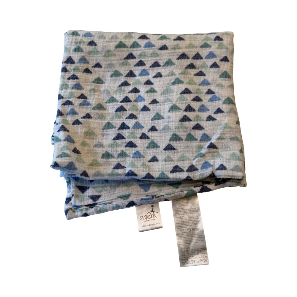 Aden + Anais Blue Teal Triangle Print 100% Cotton Muslin Swaddle Blanket